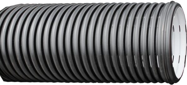 Dräneringsrör KZ HDPE 160/140 mm L-6m Svart med muff SN8 360gr fullslits