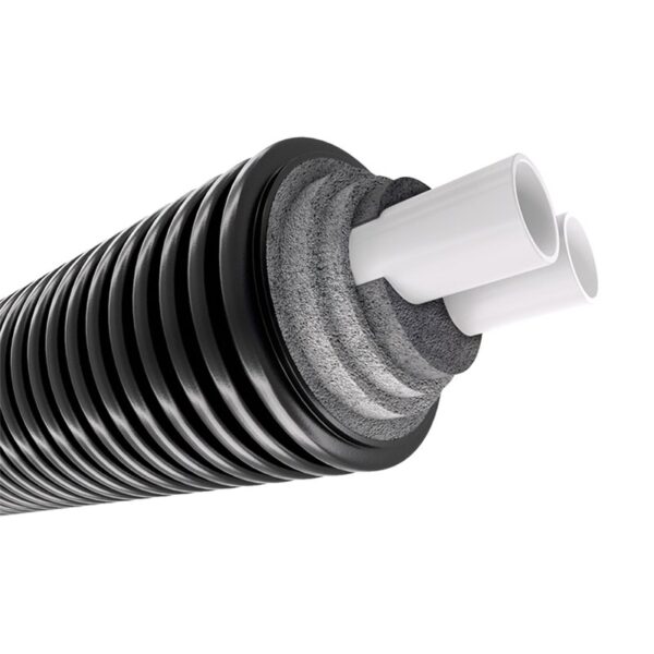 För-isolerat dubbelrör Heatpex Delta Pex Heat Duo Dimenson 63+63/200
